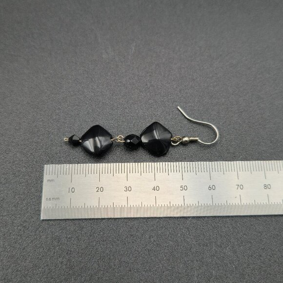 Silver Plated Black Stone Handmade Dangle Earrings A6313 - Picture 4 of 5
